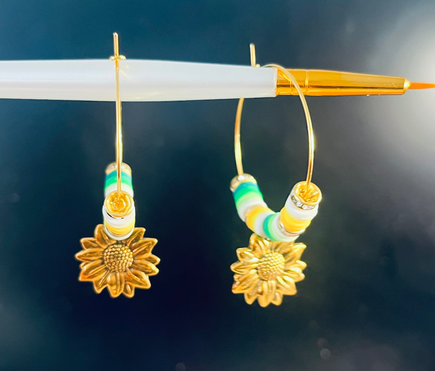 Sunflower Heishi Bead Hoop Earrings Gold-Tone