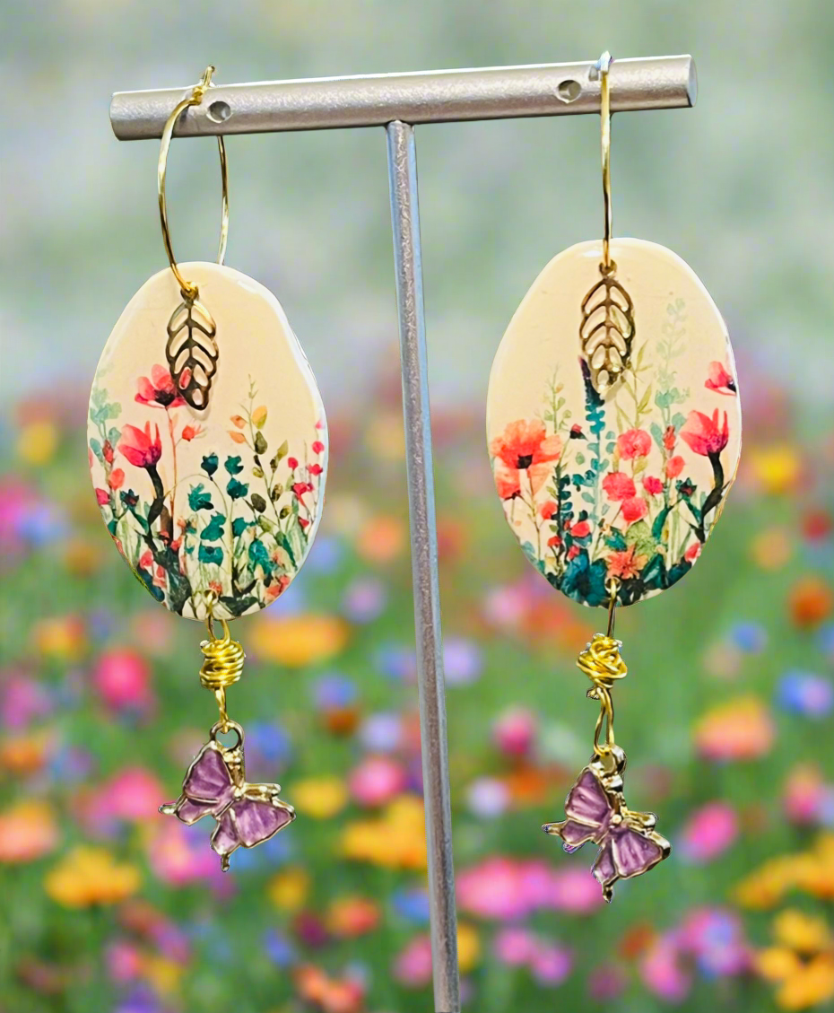 Flower Garden with Butterfly Hoops Ear Art