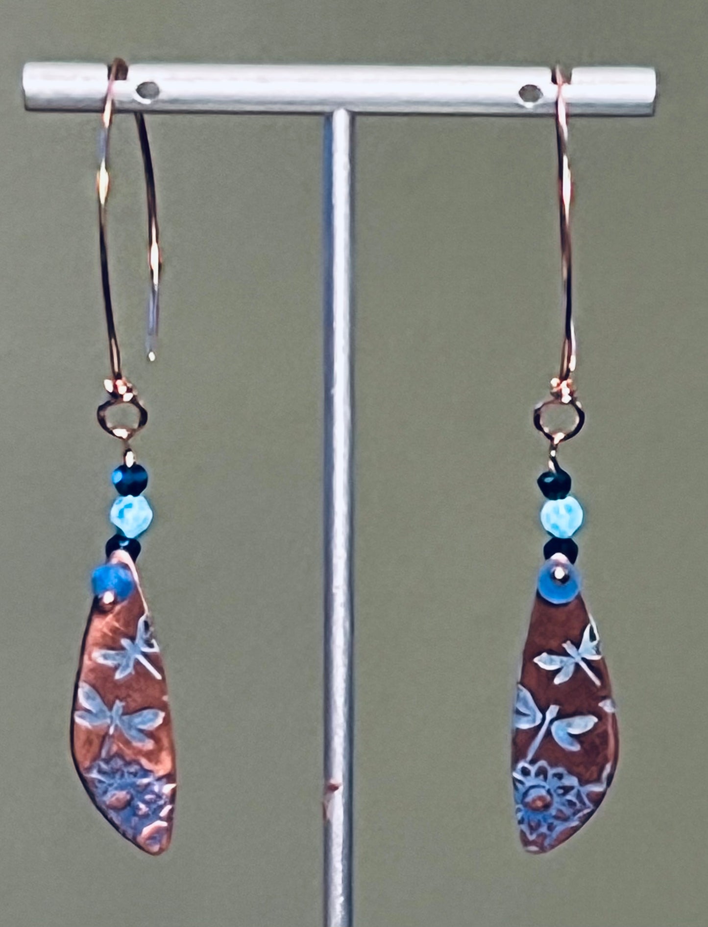 Copper Sunset Skies with Blueberry Dragonflies Ear Art