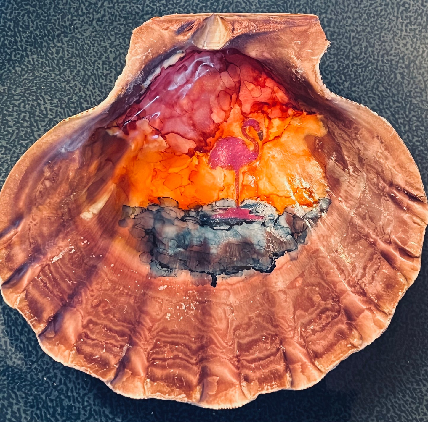 Sunset Flamingo Shell Art