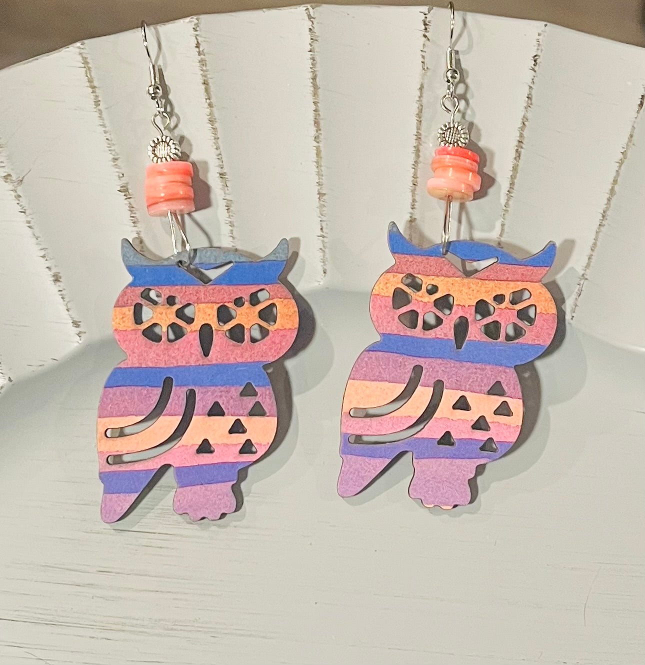 Pink and Purple Striped Owl Earrings