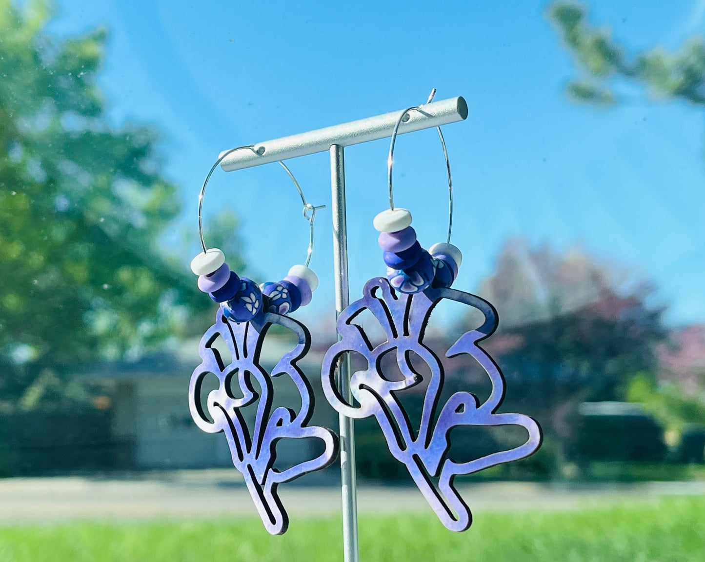 Purple Floral Hoop Earrings