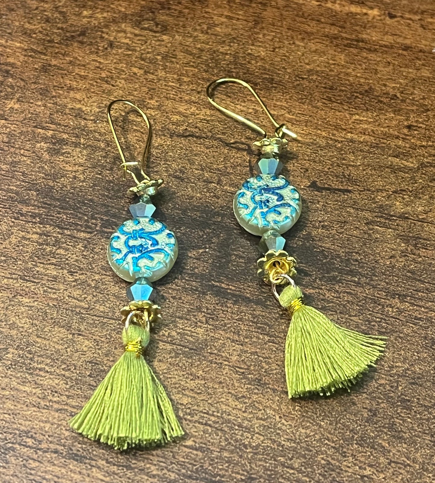 Green Sparkly Boho Tassel Ear Art