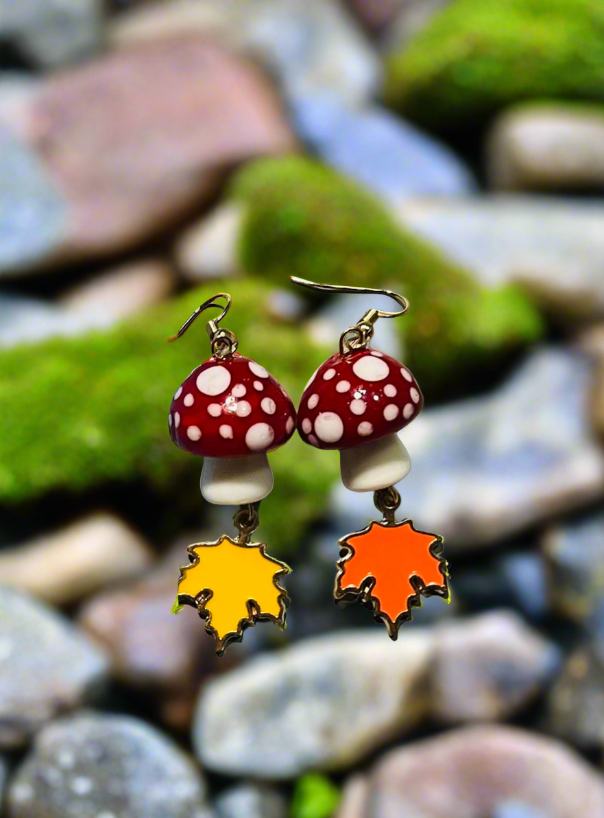 Magical Fall Mushroom Leaf Earrings