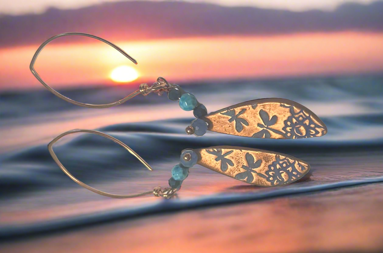 Copper Sunset Skies with Blueberry Dragonflies Ear Art