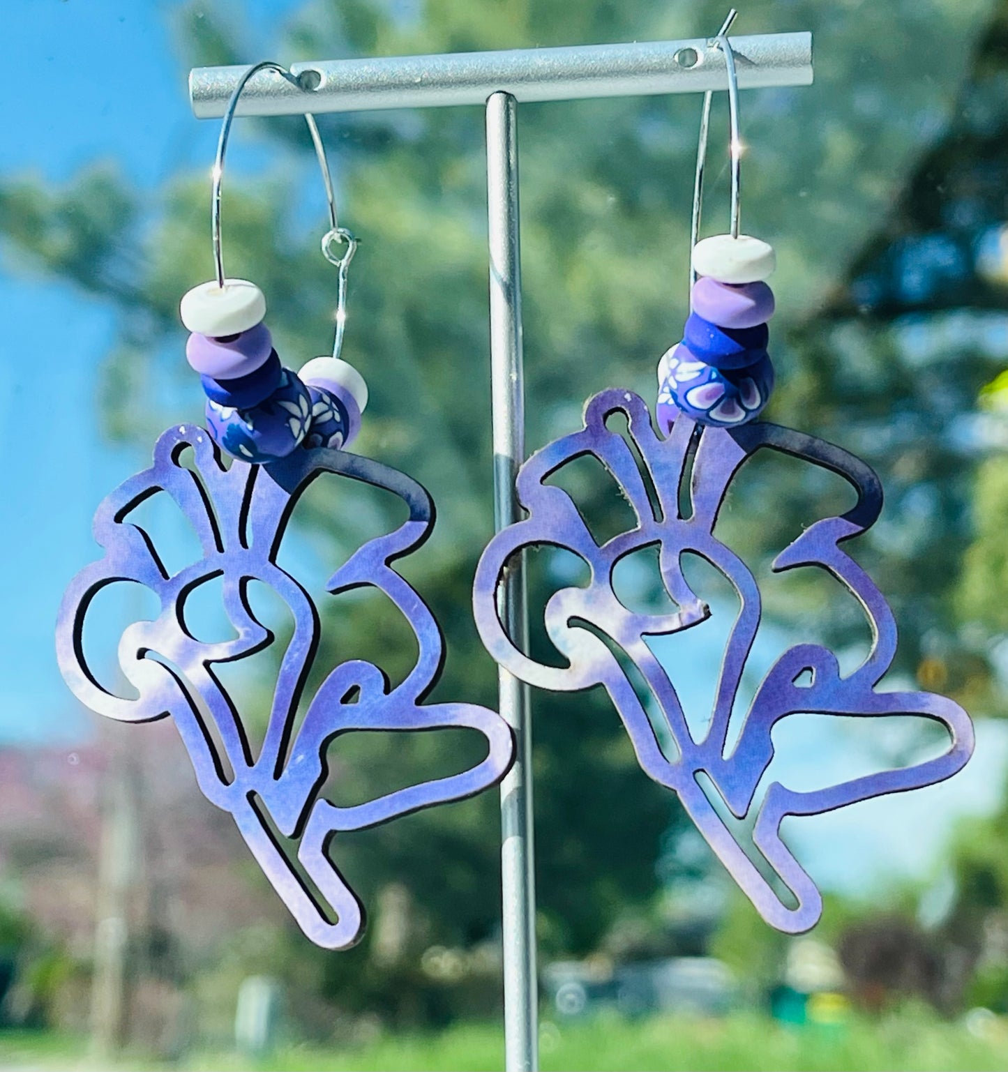 Purple Floral Hoop Earrings