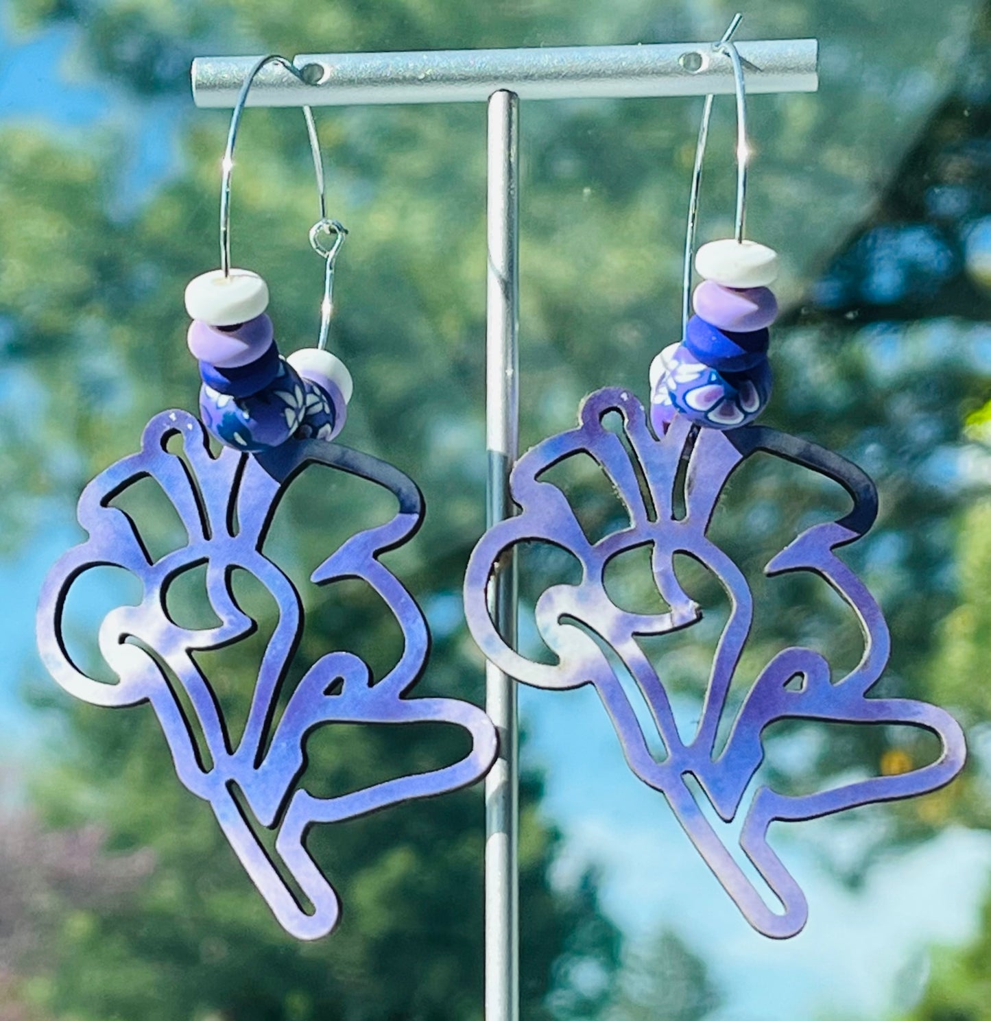 Purple Floral Hoop Earrings
