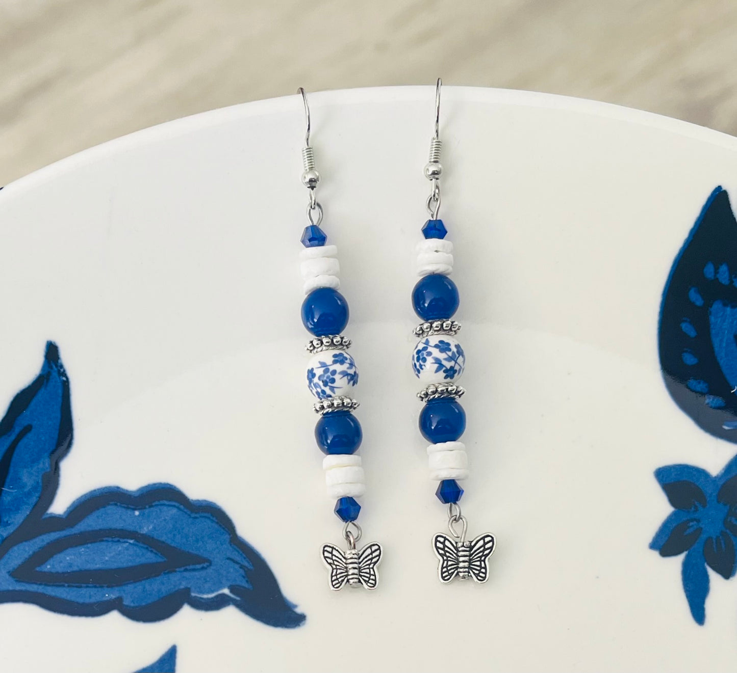 Heishi drop Floral Butterfly Earrings