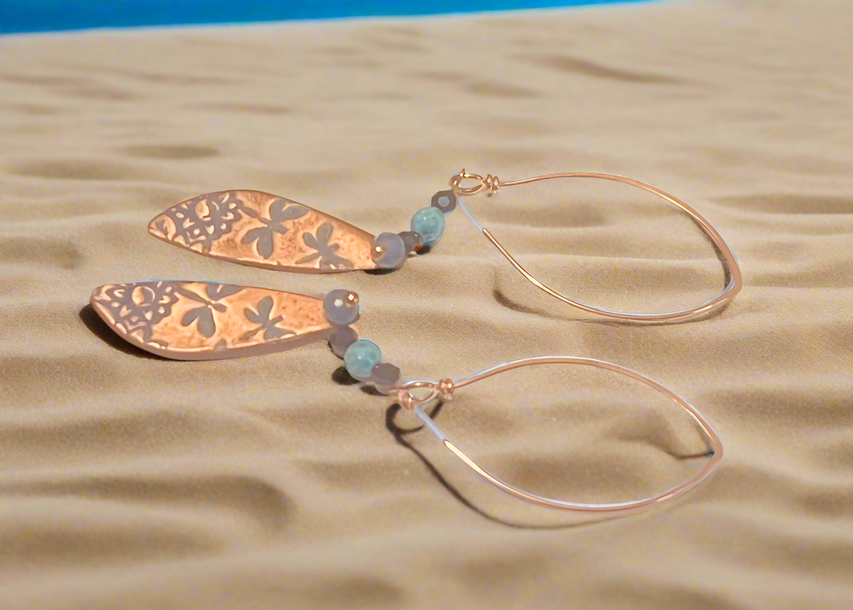 Copper Sunset Skies with Blueberry Dragonflies Ear Art