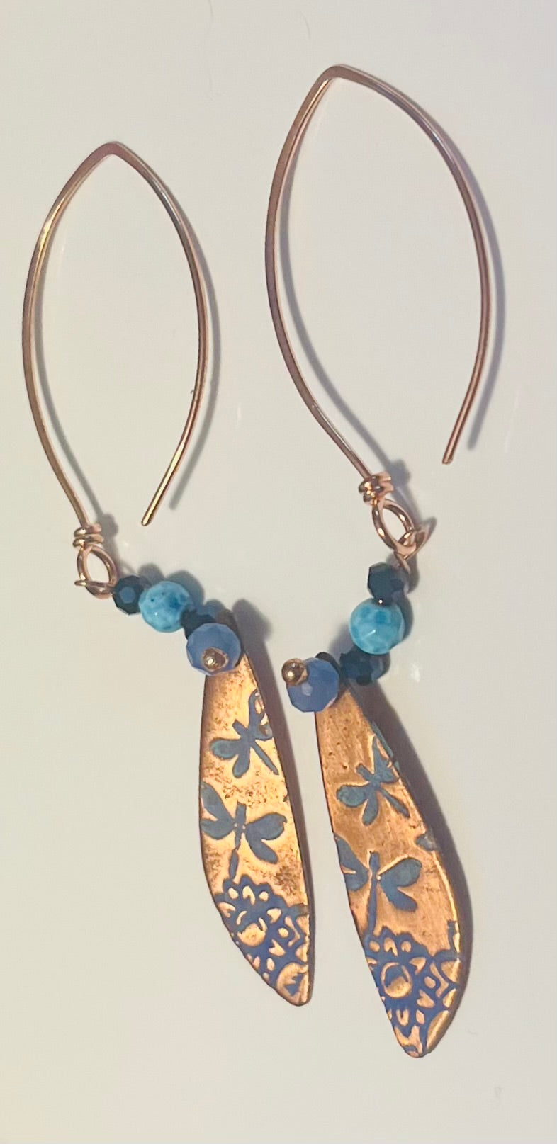 Copper Sunset Skies with Blueberry Dragonflies Ear Art