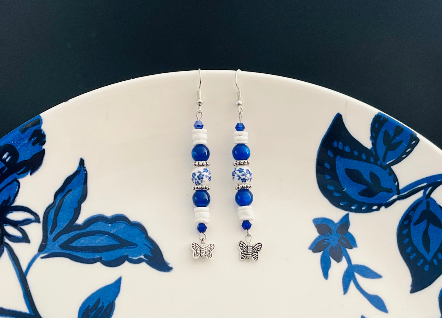 Heishi drop Floral Butterfly Earrings