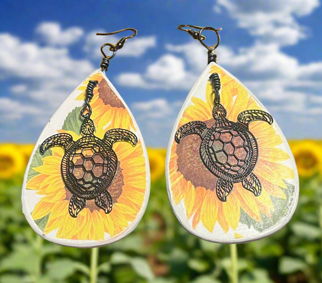 Sunflower Sea Turtle / Dolphin Reversible Ear Art