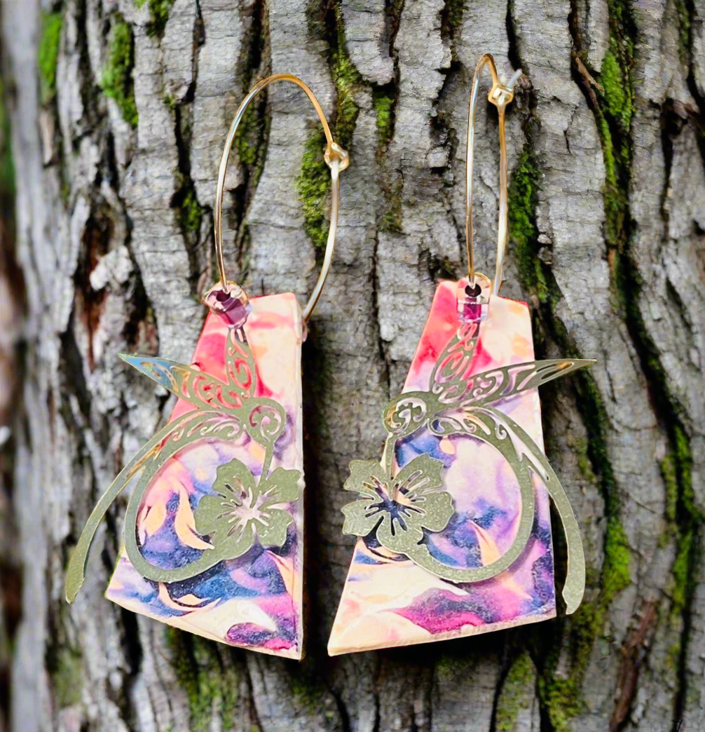 Botanical Hummingbird Hoops Ear Art