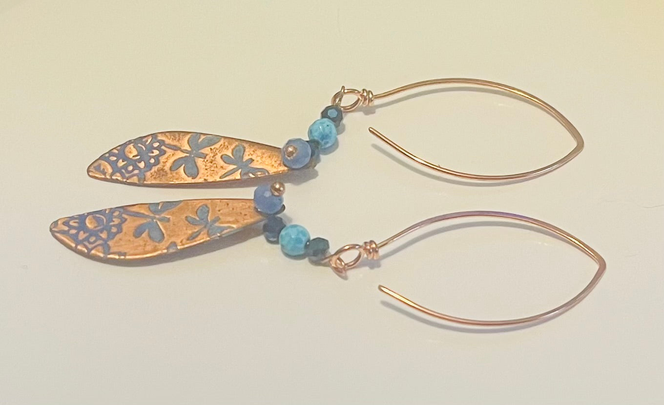 Copper Sunset Skies with Blueberry Dragonflies Ear Art