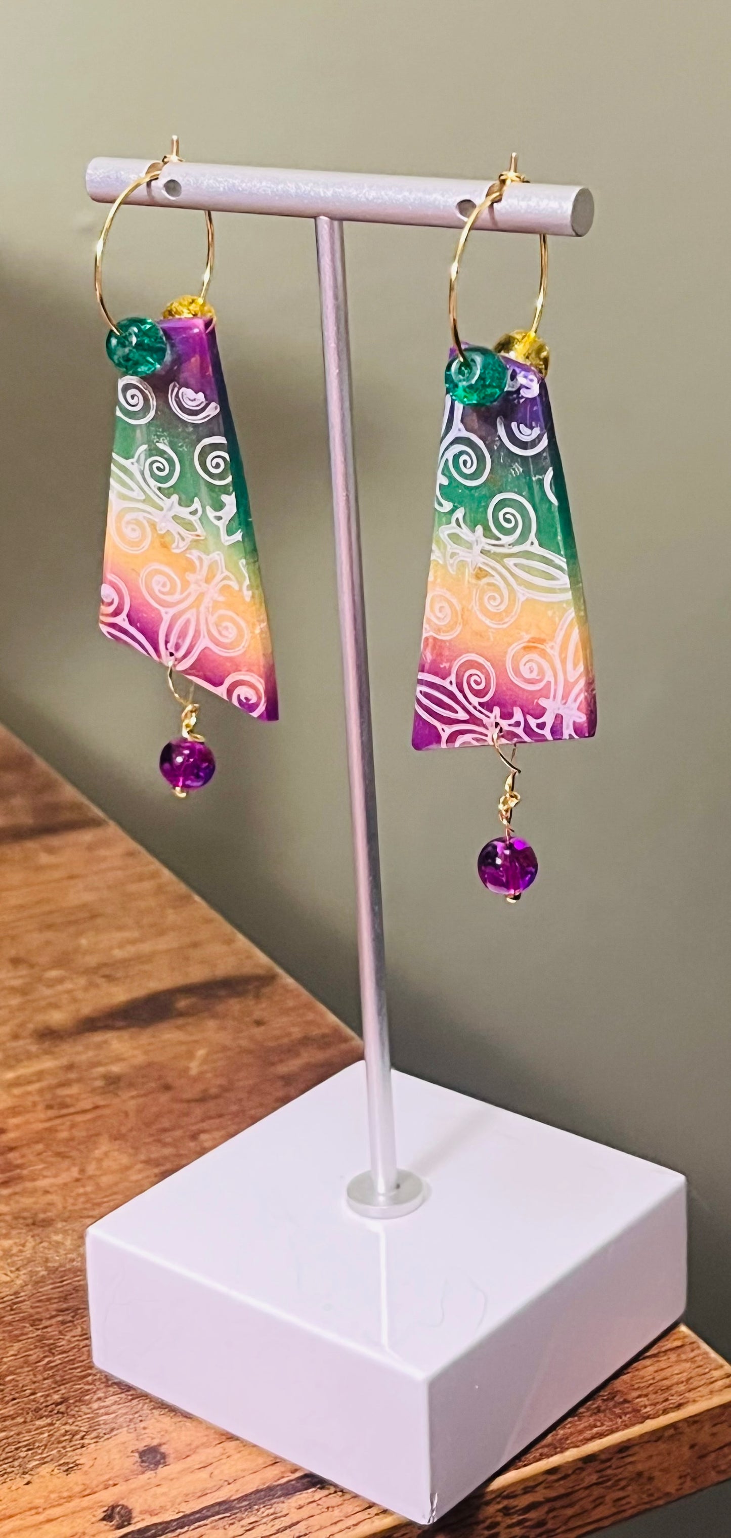 Mardi Gras 2 Hoop Ear Art in Gold-Tone