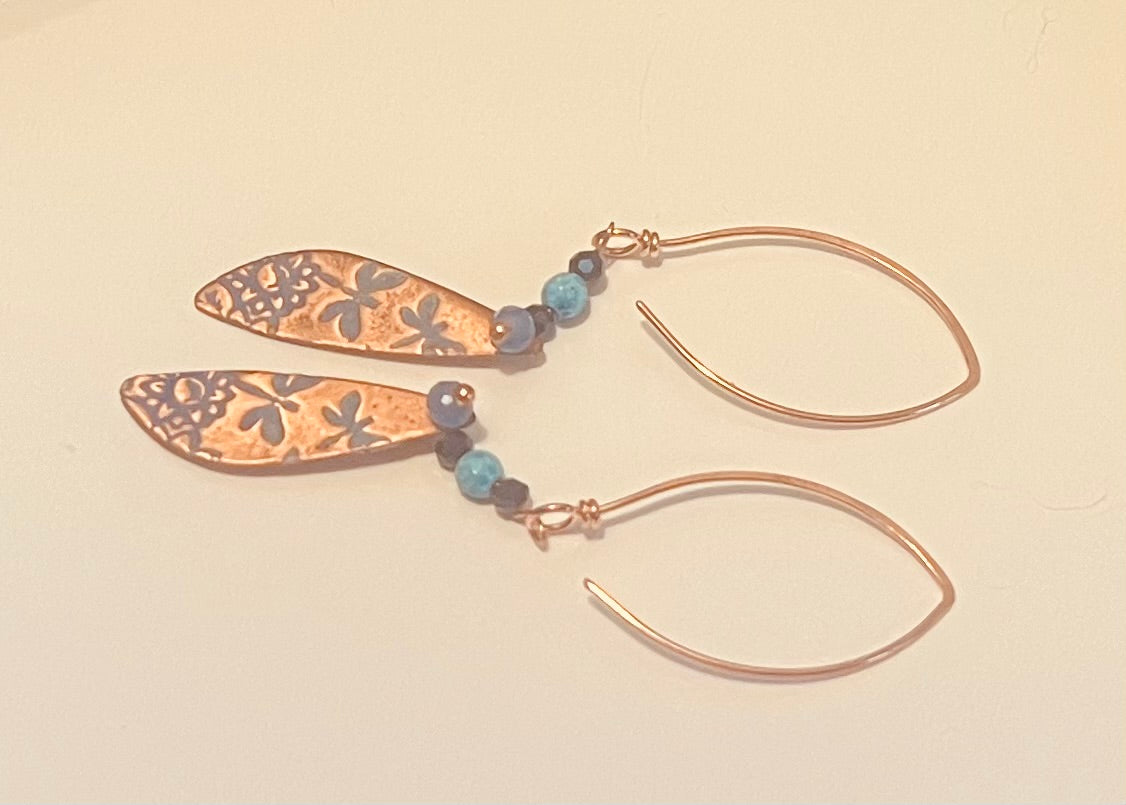 Copper Sunset Skies with Blueberry Dragonflies Ear Art