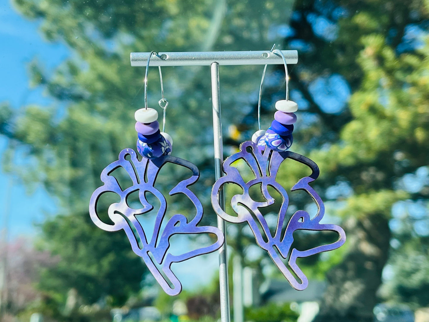 Purple Floral Hoop Earrings