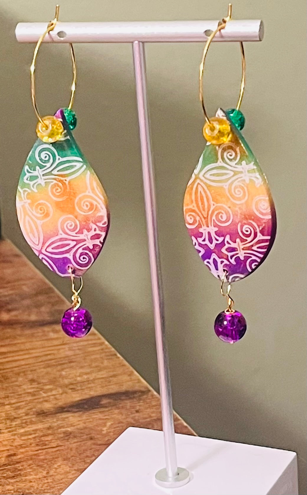 Mardi Gras Hoop Ear Art in Gold-Tone