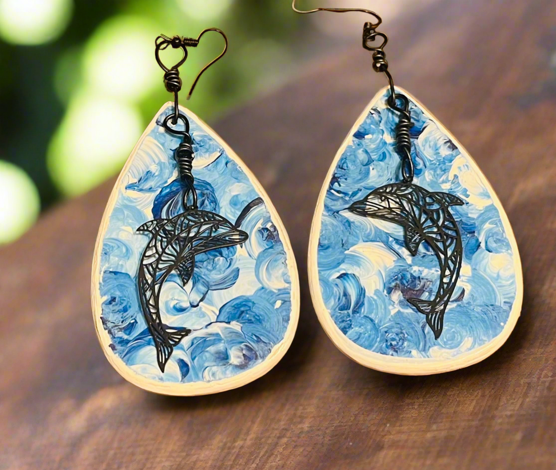 Sunflower Sea Turtle / Dolphin Reversible Ear Art