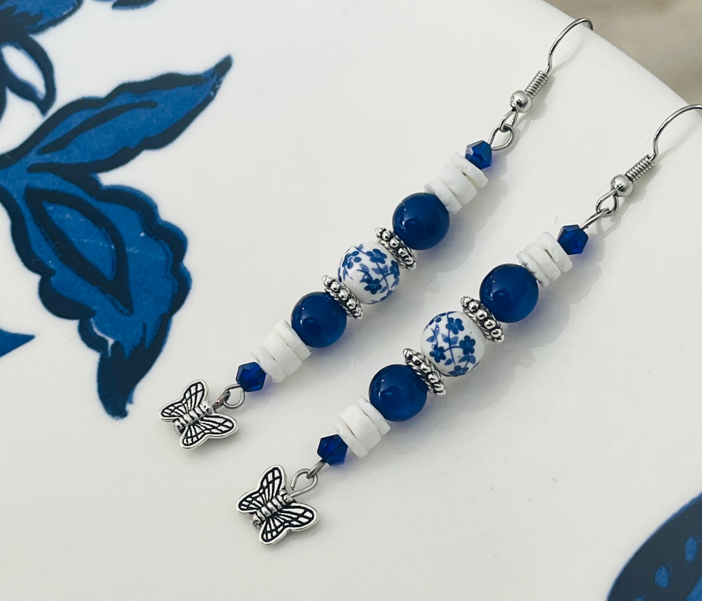 Heishi drop Floral Butterfly Earrings