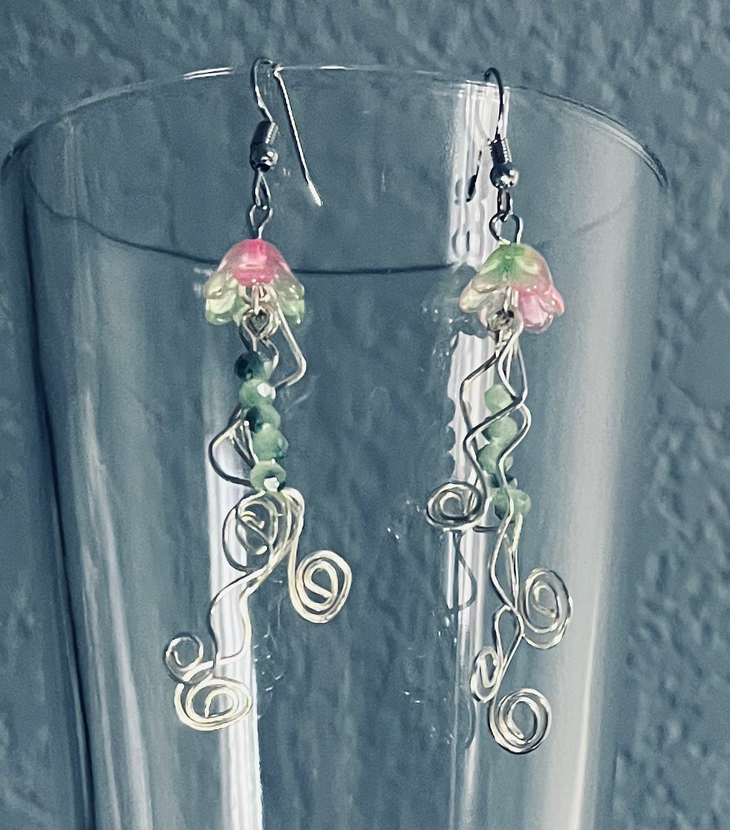 Green & Pink Jellyfish Earrings