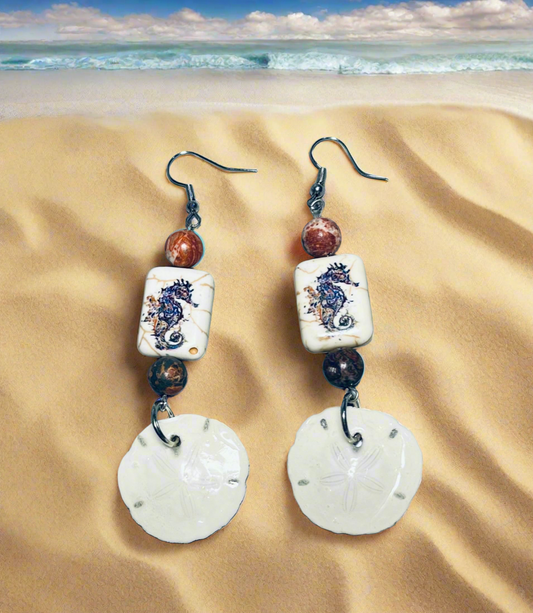 Seahorse Sand Dollar Earrings