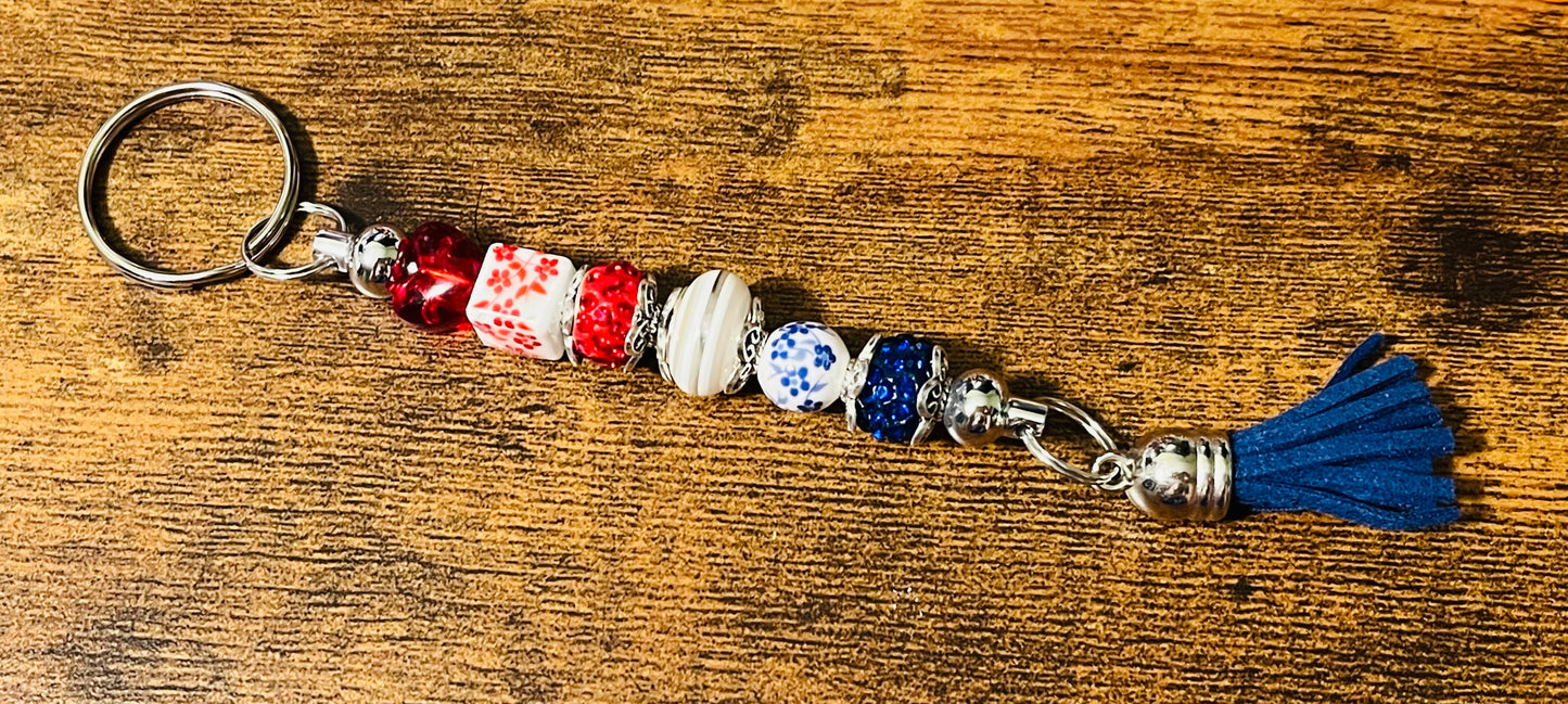 Patriotic Floral Keychain/ Purse Dangle Art