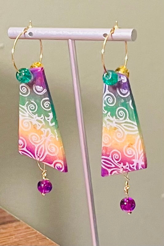 Mardi Gras 2 Hoop Ear Art in Gold-Tone