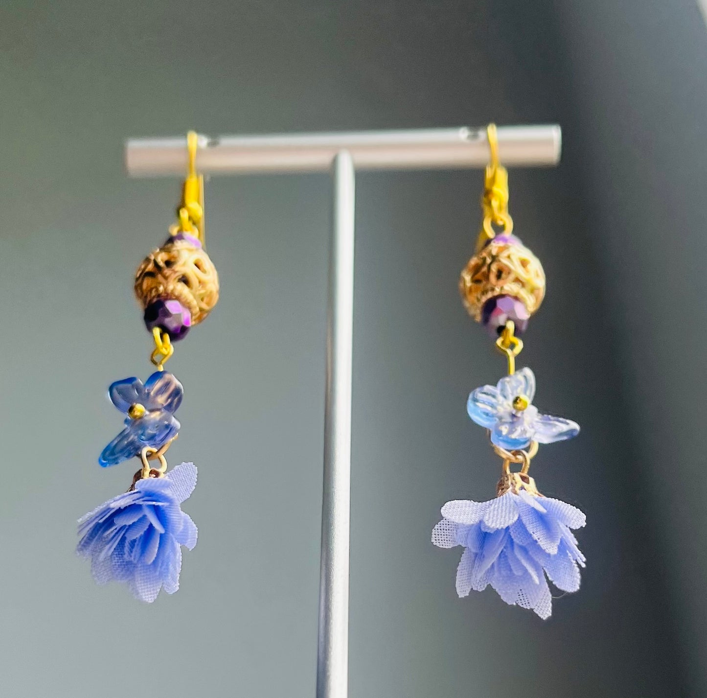 Purple Floral Butterfly Earrings