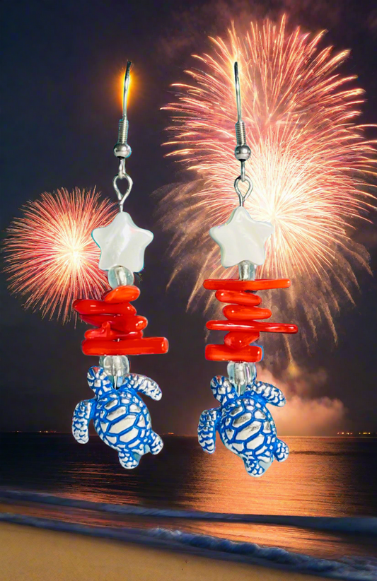 Beachy Patriotic Sea Turtle Ear Art