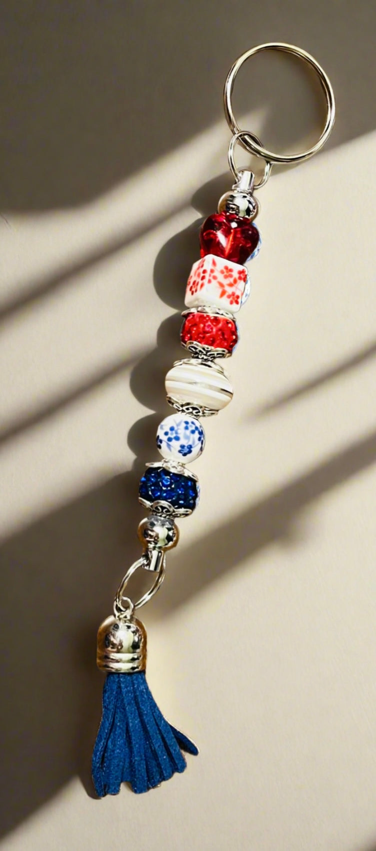 Patriotic Floral Keychain/ Purse Dangle Art