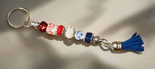 Patriotic Floral Keychain/ Purse Dangle Art