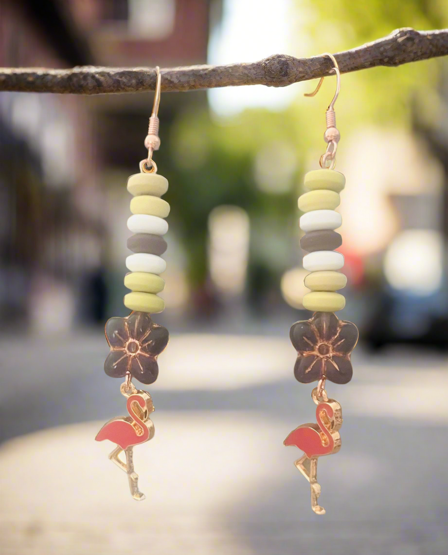 Heishi drop tropical flower Flamingo Ear Art