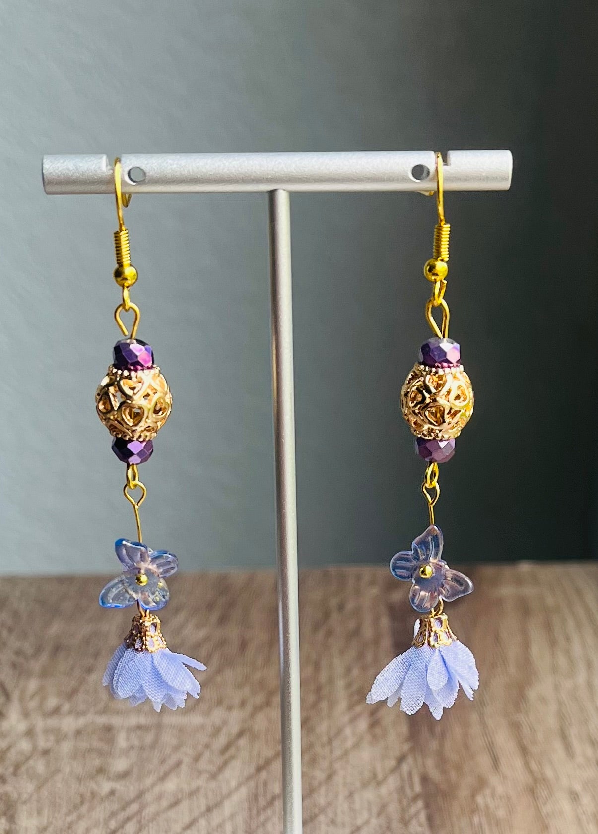 Purple Floral Butterfly Earrings