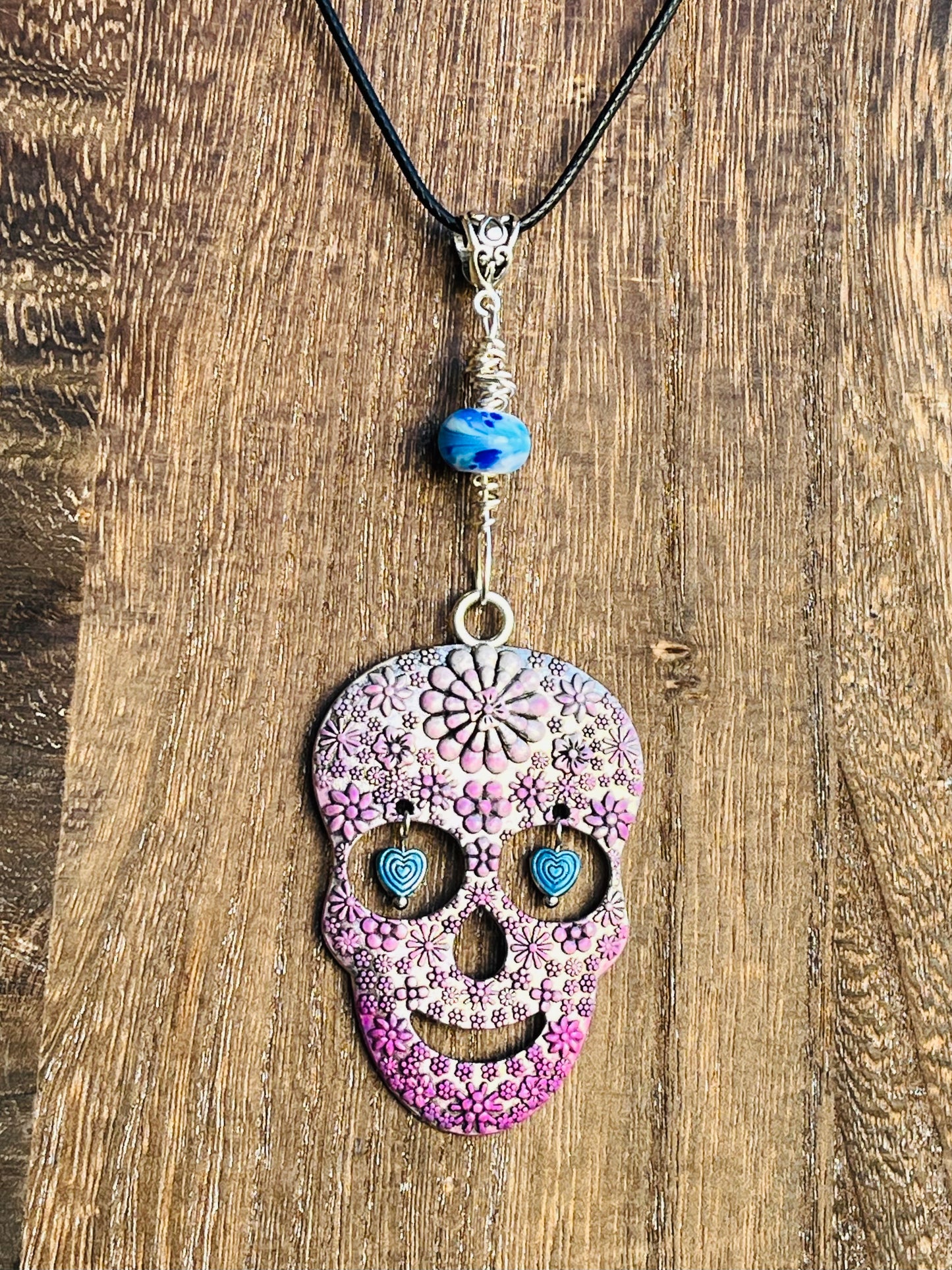 Sugar Skull with Blue Heart Eyes Neck Art