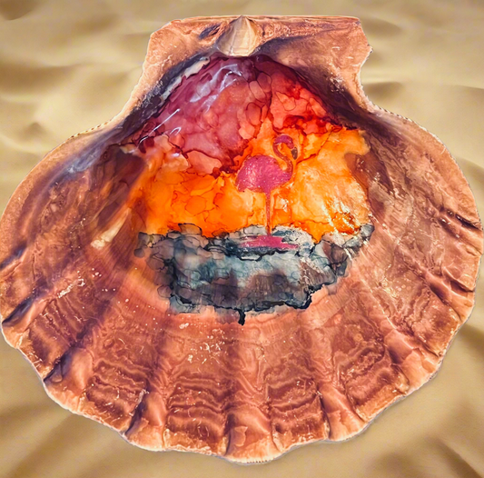 Sunset Flamingo Shell Art