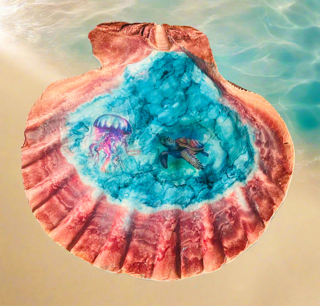 Jelly Fish Sea Turtle Shell Art