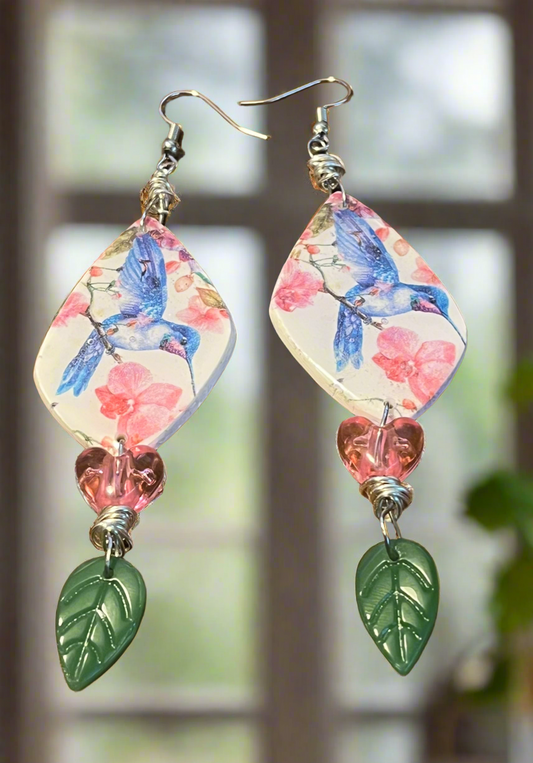 Floral Hummingbird Heart Ear Art