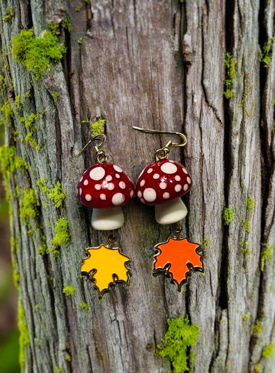 Magical Fall Mushroom Leaf Earrings