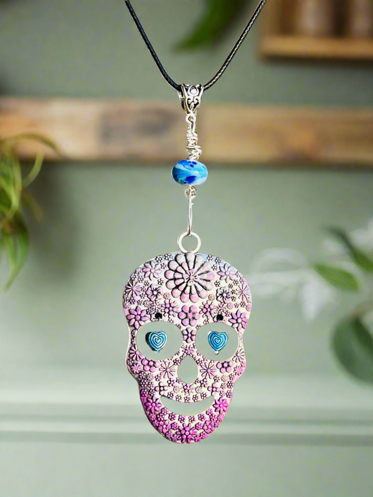 Sugar Skull with Blue Heart Eyes Neck Art