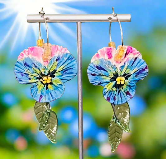 Whimsical Pretty Pansy Hoops Ear Art