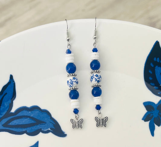 Heishi drop Floral Butterfly Earrings