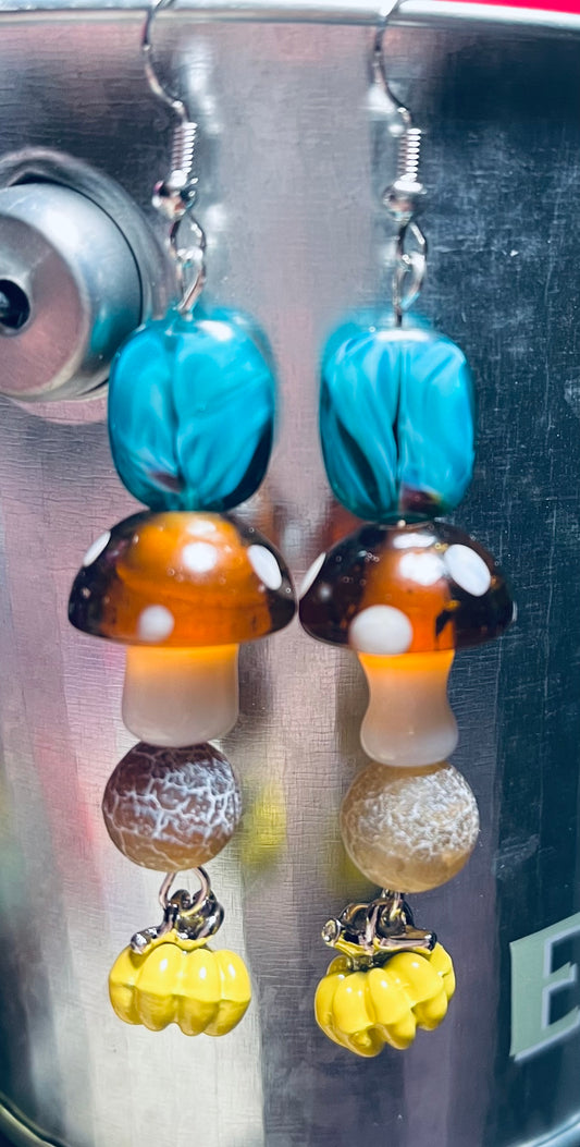 Magical Fall Mushroom Pumpkin Earrings