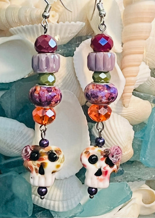 Long Colorful Sugar Skull Ear Art