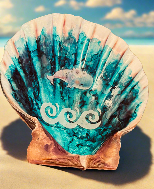 Whale with Waves Shell Art