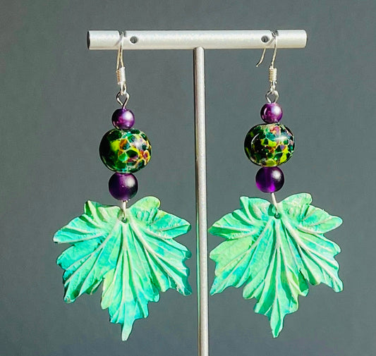 Stained Glass Maple Leaves Ear Art