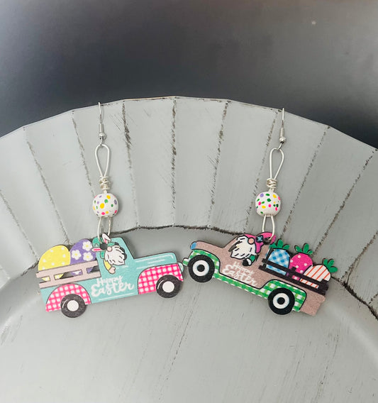 Gnome Truck Easter Earrings