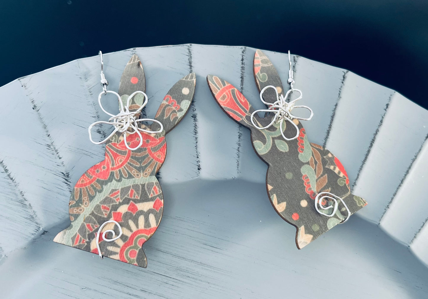 Paisely Floral Bunny Earrings