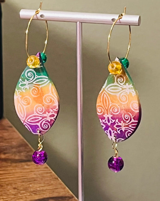 Mardi Gras Hoop Ear Art in Gold-Tone