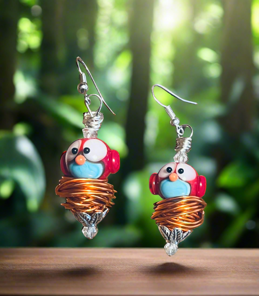 Quirky Birds in Nest Ear Art